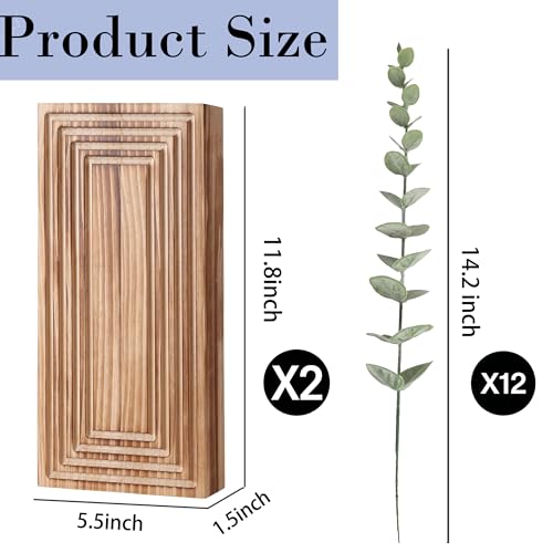 Wooden Wall Planter Vase, 2 Pack Brown Wood Hanging Vases with Fake Eucalyptus for Indoor Modern Boho Farmhouse Wall Art Decor for Home Indoor Kitchen Modern Farmhouse Bathroom - color: Burnt Brown With Eucalyptus