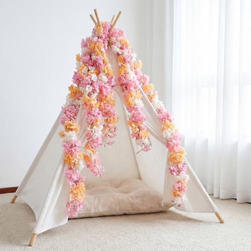 4 PCS Cherry Blossom Garland Artificial Silk Flower Vine Hanging Floral Decor for Wedding Arch Party Home Garden Wall Decoration (Colorful) - size: 70in-4pcs-Colorful