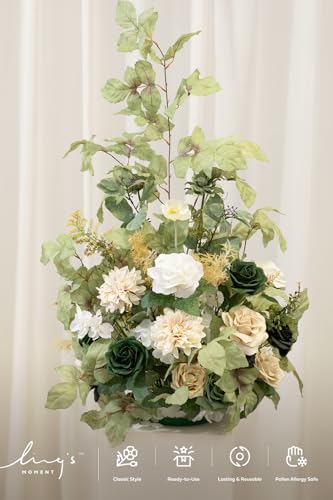 Ling's moment 41" Tall Free Standing Artificial Flowers Arrangements 2 pcs Wedding Arch Altar Stage Decorations Emerald & Tawny Beige Ceremony Reception Rose Fake Floral Party Centerpieces Decor - color: Grn-emerald & Tawny Beige