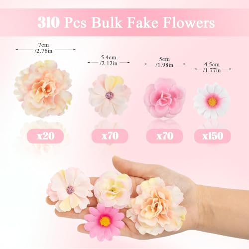 ATTGREAT 310 Pcs Fake Flower Heads Mini Artificial Flower Bulk Silk Flowers for Decoration Small Faux Flower Heads Fabric Daisy Buds Floral for Crafts DIY Wedding Party Baby Shower Home Decor, Pink - color: Pink