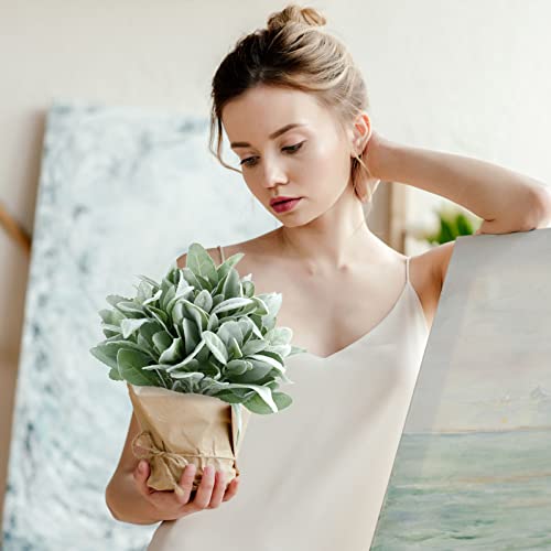 Giegxin 24 Pcs Artificial Lambs Ear Stems Garland Faux Greenery Stems Bulk Flocked Faux Greenery Decor Fake Lambs Ear Picks Plants for Home Wedding DIY Wreath Flower Arrangement