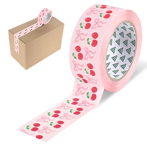Whaline Cherry Bow Packing Tape 100 Yard Pink Coquette Sticky Wrapping Tape Waterproof Shipping Tapes for Small Business DIY Crafts Box Supplies - style: Cherry