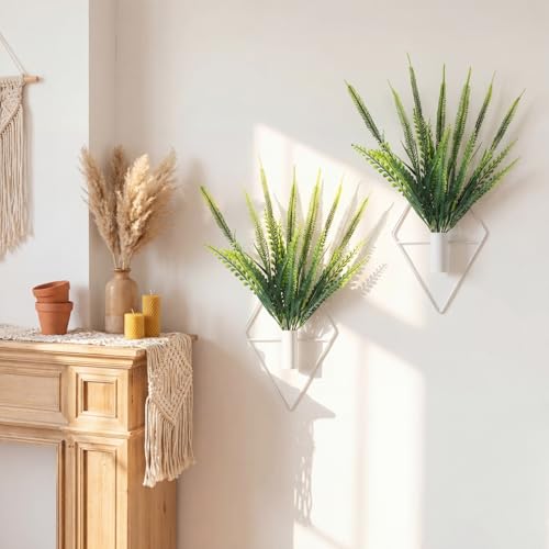 Canlierr 2 Pieces Wall Decor Hanging Planters with Artificial Plants Metal Hanging Vase Indoor Plants Holder Modern Boho Wall Art for Bathroom Bedroom Living Room Decor(White,Boston Fern) - color: White, size: Boston Fern