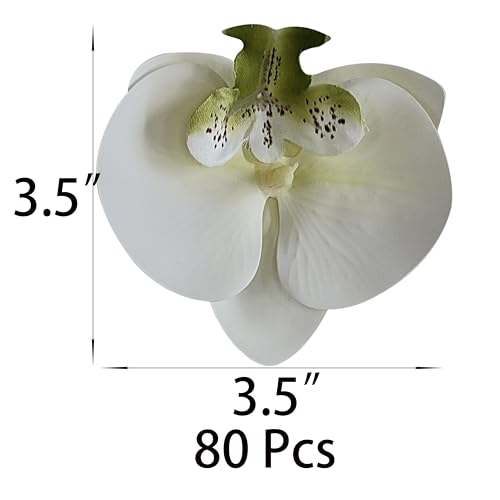 Fake Ivory Orchids Artificial Flowers Heads, 3.5''Fake Orchid Heads for Wedding Floral Bouquet Decor DIY Craft Making Bridal Shower Photography Props (80, Ivory) - color: Ivory