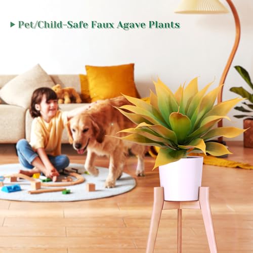 2Pack Fake Agave Plants 18 Inch Large Artificial Succulents Realistic UV Resistant Faux Aesthetic Plants for Outdoors Tropical Plant Greenery for Home Garden Front Porch Decor - 21Leaves, Yellow - color: Yellow, size: 18"- 2pcs