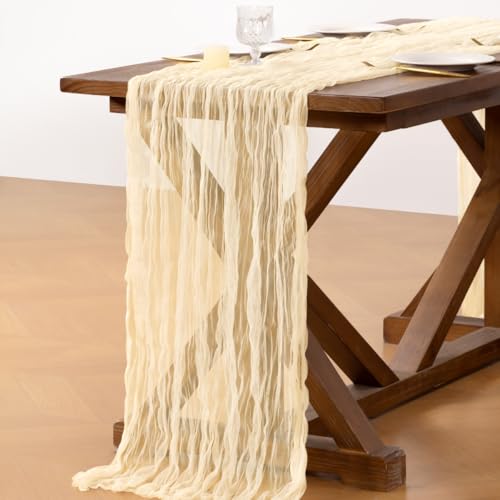 Socomi Beige Cheesecloth Table Runner Tulle Gauze Cheese clothBoho Rustic 120 inch 10FT Runner for Wedding Party Baby Shower Birthday Holiday Decorations 1pc - color: Beige, size: 10ft X 1pc