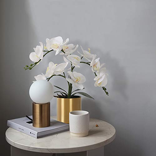 LESING Potted Artificial Orchid Flowers,Real Touch White Fake Artificial Orchid Flower in Gold Vase Arrangement for Table Living Room Decoration (White,Gold Vase) - color: White,gold Vase