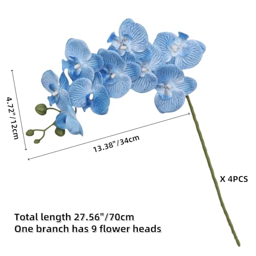 XZJMY Artificial Phalaenopsis Flowers,27.5" Fake Orchid Stems,Real Touch Orchid Flower Silk Phalaenopsis for Home Decor Wedding Centerpieces (4, Blue) - color: Blue