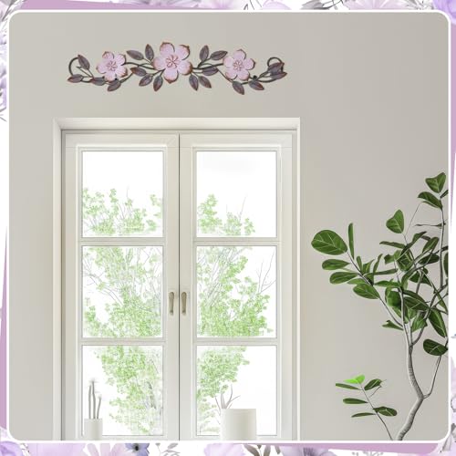 Wesiti Metal Flower Wall Decor Vintage Metal Flower Wrought Iron Scroll Sculpture 15.7''x3.7'' Not 3D, Flat Farmhouse Leaf Wall Decor with Nails for Summer Bedroom Kitchen Indoor Outdoor(Purple) - color: Purple