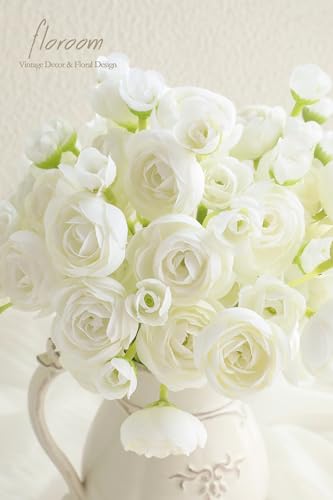 Floroom Ranunculus Artificial Flowers 18 Pcs Ivory Faux Silk Mini Ranunculus Bulk Fake Wedding Filler Flowers for DIY Bouquets, Centerpieces, Bridal Shower Decorations & Arrangements - color: Ivory