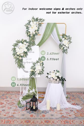 Odouzy Pack of 2 Wedding Arch Decorations Artificial Hanging Flowers Floral Swag for Wedding Welcome Sign Backdrop Balloon Arch Home Party Bridal Ceremony Reusable(New White) - color: New White