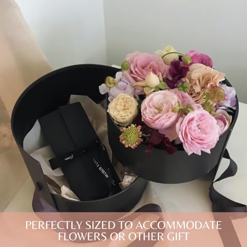 BBJ WRAPS Flower Box with Lid for Arrangements, Double Layers Rotating Drawer Luxury Round Flower Bouquet Gift Boxes Packaging, 1 Set, 7.5"(D) x 6.5"(H) (Black) - color: Black Round