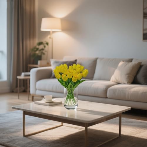 20pcs Fake Tulips PU Yellow Tulips Artificial Flowers Faux Flowers 13 Inch Mother's Day Easter Valentine’S Day Gifts in Home Kitchen Spring Decorations For Home (Yellow) - color: Yellow