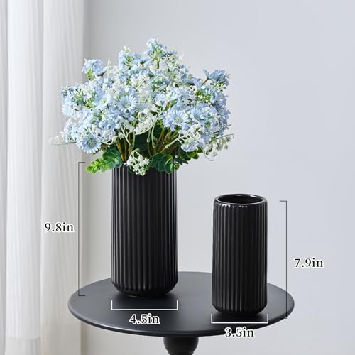 Black Ceramic Flower Vase for Pampas Grass, 8 inch Small Decorative Centerpiece Ribbed Vase for Dining Table, Office Desktop, Shelf Bookshelf, Mantel, Entryway, Bathroom, Countertop, Farmhouse, Gift - color: Ceramic Black, size: 8 inch