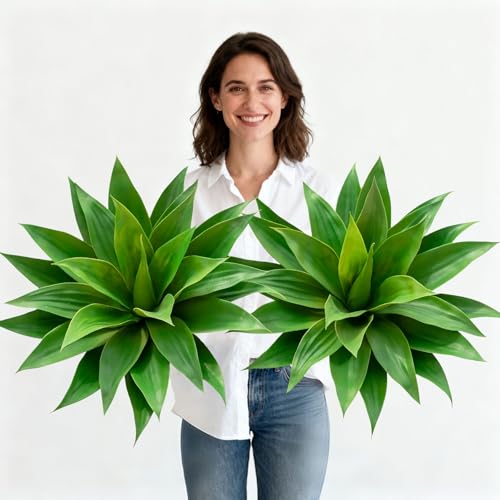 Artificial Flowers for Outdoors Artificial Agave Fake Plants Faux Agave Artificial Plants Outdoor Fake Flowers Outdoor Faux Plants Indoor Uv Resistant Artificial Plants 28''(Green 2pcs) - color: 28''green