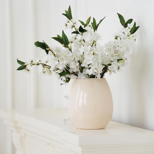 10PCS Artificial Cherry Peach Blossom Flowers,Spring Faux Bulk Cherry Peach Blossom Branches Silk Flowers Stems for Table Centerpiece Wedding Home Decor(White)
