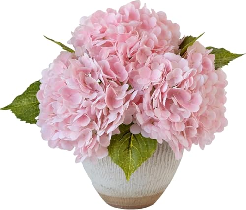 YalzoneMet 3 PCS Light Pink Hydrangea Artificial Flowers 21 inches Real Touch Faux Latex Hydrangea Flowers for Wedding Tables Centerpieces for Party Home Kitchen Christmas Decor - color: Light Pink