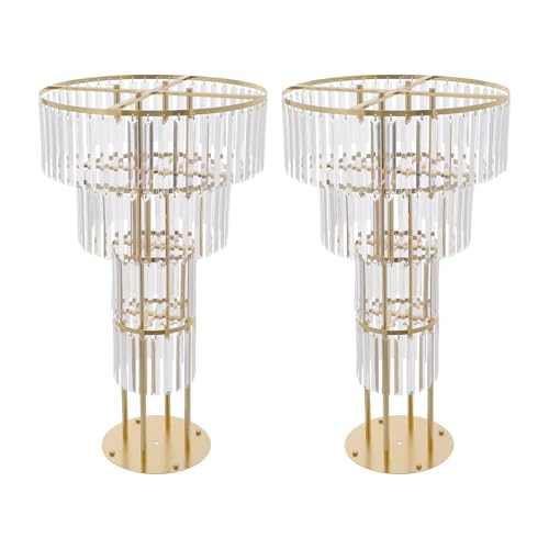 2Pcs 4 Tiers Wedding Centerpieces Vase, 35.43" Tall Wedding Centerpieces Crystal Flower Stand, 5-Tier Crystal Vase with 11" Round Base for Party Event Home Decoration (Gold) - color: 4 Tiers+ Gold+ Round Base