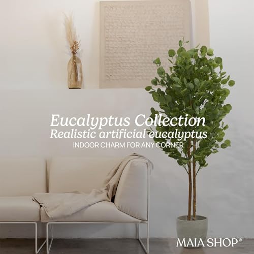 Maia Shop 5ft Artificial Eucalyptus Tree Plant for House, Apartment or Office – Realistic Fake Indoor Plants for Living Room, Kitchen, Bedroom, Entryway or Bathroom – Faux Greenery for Home Décor - color: Eucalyptus, size: 5ft