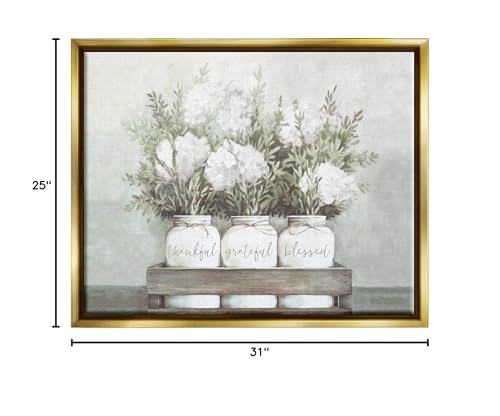 'Pristine Hydrangea Bouquet Sentiments'| Floating Frame Canvas Art | Stupell Industries | Gold, 31 x 25 Inches, Easy to Hang and Sturdy, Made in USA, by Dogwood Portfolio - color: Metallic Gold (Matte), size: 30"L x 24"W