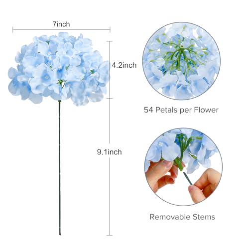 Auihiay 10Pcs Artificial Hydrangea Flowers, Realistic Faux Silk Hydrangea with Stems, Fake Flowers for Wedding Centerpieces Baby Shower Bridal Bouquet Home Farther's Day Decor Table Decorations - color: Mixed Color