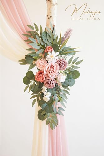 Muhanjia Artificial Wedding Arch Flowers Kit(Pack of 4),2Pcs Artificial Flower Arch Decor, 2Pcs Chiffon Fabric Drapes, Ceremony Decoration, Floral Outdoor Party Decor (Dusty Rose & Champagne) - color: Dusty Rose & Champagne