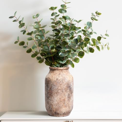 Rustic Terracotta Vase, Farmhouse Ceramic Vase, Decorative Clay Vintage Vases for Home Decor, Living Room,Table, Shelf Decor, 9 inch, Brown - color: Orange