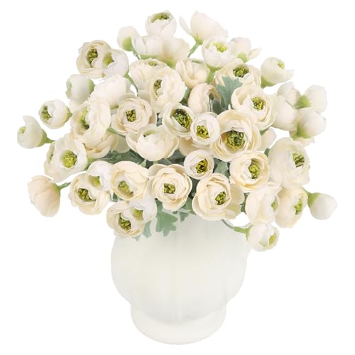 3 Bundles Mini Champagne Peonies Artificial Flowers,9.84" Silk Faux Ranunculus Flower, Artificial Peonies with Stems for Farmhouse Home Office Dining Table Wedding Spring Centerpiece Decor - color: Champagne