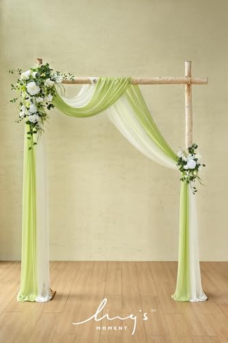 Ling's moment Wedding Arch Flowers Kit Pack of 4, 2pcs Hanging Artificial Flower Arrangements 2pcs Chiffon Drapes, Spring Ceremony Reception Fake Rose Arbor Backdrop Floral Outdoor Decor, White Green - color: Wht-white & Lily & Olive