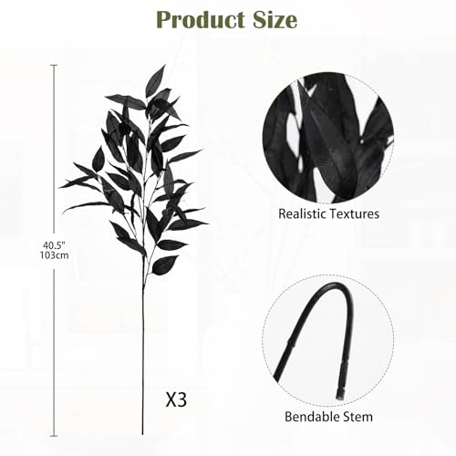DILATATA 32 inch Black Artificial Eucalyptus Spray Fall Eucalyptus Leaves Autumn Leaf Branches Faux Fall Stems for Floral Arrangement Autumn Festival Thanksgiving Decor - color: Black