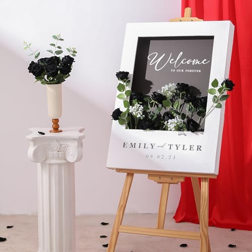 Hawesome 12PCS Artificial Flowers Fake Roses, Realistic Velvet Long Stem Red Roses Bouquet for Wedding Centerpiece Home Decor Party & Valentines (Black) - color: Black