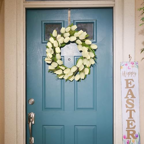 Artificial Tulips Flowers Fake Latex Tulip Stems - 30pcs Real Touch Faux Multicolor Tulips Flower for Easter Spring Wedding Bouquet Centerpiece Floral Arrangement Cemetery Table Decor - color: Cream