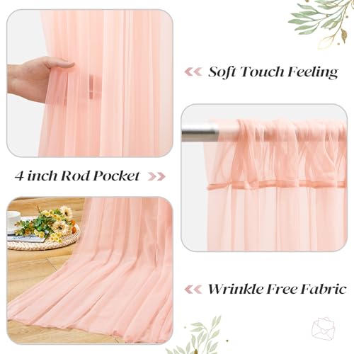 10ft x 8ft Peach Backdrop Curtain with Lights String for Parties, Sheer Tulle Wedding Photo Backdrops Drapes for Baby Shower Birthday Party Decorations Background for Photography - color: Peach, size: W5' x H8'(2 panels)