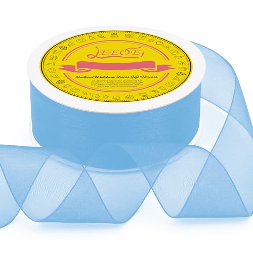 Light Blue Organza Ribbon 1-1/2 inch x 50 Yards Sheer Chiffon Ribbon for Gift Wrapping Wedding Invitations Party Decoration Bridal Bouquets Crafts - color: Light Blue, size: 1-1/2" X 50 Yards