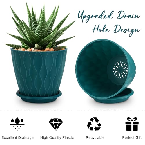 YNNICO 6 inch Plant Pots, 5 Pack Flower Pots Outdoor Indoor, Planters with Drainage Hole and Tray Saucer(Blue - color: Blue, size: 6 inch