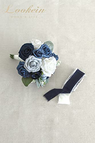 Lookein 7 Inch Wedding Bouquet Artificial Flowers Bouquet Bridesmaid Bouquet Bridal Bouquet Tossing Bouquet for Wedding Ceremony Bridal Shower, Classic Navy Blue - color: 7" Classic Navy Blue