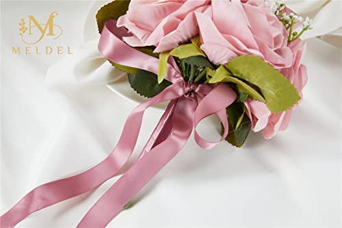Bridesmaid Bouquets - Set of 4, 6.5 Inch Small Bridesmaid Bouquet Set - Artificial Rose Wedding Flowers - Floral Centerpieces - color: 18020-bean-paste-purple-4pcs