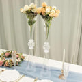 Efavormart 2 Pack | 27" Clear Crystal Embellishment Trumpet Table Centerpiece, Reversible Plastic Flower Vase - color: Clear, size: 27"