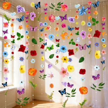 10 PCS x 7.2 ft Flower Garland Hanging Floral Garland with Butterfly Wall Decor, Green Leaves Spring Garland 3D Artificial Flowers for Wedding Backdrop Party Birthday Home Garden Wall Arch - color: Colorful, size: 10pcs