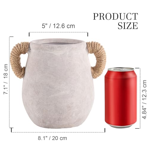 Ceramic Flower Vase Home Decor - 7.1 Inch White Rustic Table Flowers Vases Living Room Bedroom Plant Decoration Modern Farmhouse Vintage for Kitchen Shelf Office Coffee Dining Desk House Women - color: D-7.1"-with Hemp Rope