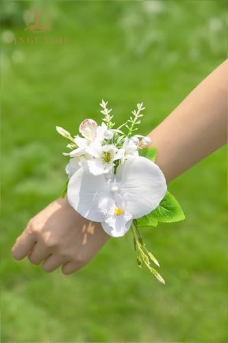TINGE TIME Set of 2 Wrist Corsage Bracelets Pearl Wristlet Band Bridesmaid Bracelet for Wedding Ceremony Bridal Shower Wedding Artificial Flower Prom (IvoryWhite) - color: Ivory White