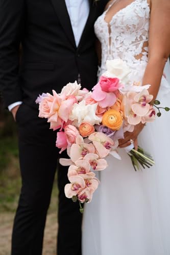 IPOPU 2pcs Champagne Pink Orchid Artificial Flowers, 34.3" Real Touch Fake Orchid Latex Phalaenopsis Branches for Home Party Wedding Bridal Shower Decoration - color: Champagne