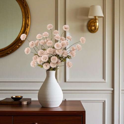 DuHouse 6pcs Artificial Flowers Faux Silk Pompon Mum,Silk Small Mini Chrysanthemum Ball with Stems for Wedding DIY Champagne Arrangements Bouquets Centerpieces Home Decorations(Beige) - color: Beige, size: 6pcs