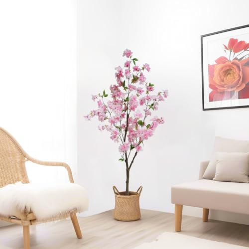 5FT Artificial Pink Cherry Blossom Tree, Faux Sakura Flower Tree in Pot, Fake Flowering Tree for Home Decor, Wedding, Party, Living Room & Office Decoration - color: Pink, size: 5ft