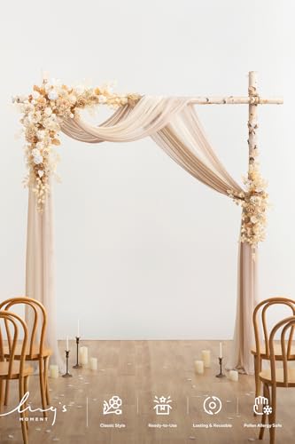 Ling's moment Wedding Arch Flowers with Drapes Kit-Pack of 5, 2pcs Flower Arrangements 3pcs Sheer Hanging Drapes White Ceremony Arbor Backdrop Artificial Rose Floral Decorations, Sand Beige - color: Pk-dusty Rose Inspiration - Dusty Rose & Cream