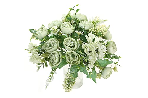 Artificial Flowers Fake Peony Silk Mini Plastic Bridal Flowers for DIY Wedding Bouquets Home Decorations 4 Packs(Light Green) - color: Light Green
