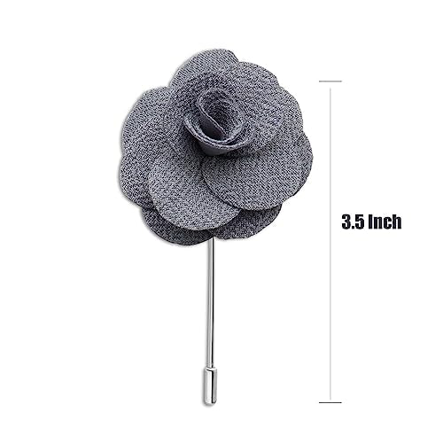 Rhungift Men's Camellia Flower Lapel Pin Handmade Rose Boutonniere Stick Brooch for Suits Wedding Party Groom Multicolor Men Women - color: Grey