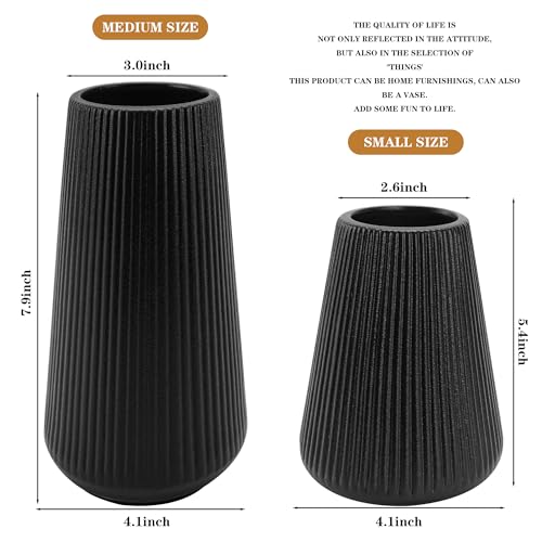 Black Ceramic Vase, GUKJOB Small Cute Flower Vase for Pampas Grass, Home, Living Room, Dining Table, Farmhouse, Office Decor, Bedroom, Table, and Kitchen Shelf (Black - 2Pcs) - color: Small Black - 2pcs