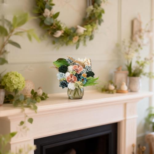 Spring Artificial Flowers Combo, Blue Dahlia, Orchid, Gardenia Bouquet Kit, DIY Floral Arrangement Box for Wedding Centerpieces, Bridal Bouquet, Home Decor - color: Box