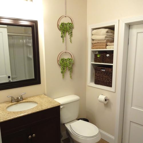 Floweroyal 2pcs Artificial Succulents Hanging Plants 12.2'' Fake String of Pearls in Pot with 8.3'' Lanyard for Indoor Outdoor Wall Decor（Wood Color）. - color: Type1-wood Color-2pcs